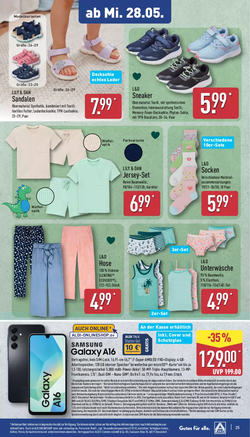 Aktueller Prospekt Aldi Nord - Von Montag - von 26.05 bis 31.05.2025 - strona 25 - produkty: akku, aldi, aldi talk, Bau, baumwolle, Betriebssystem, decke, decksohle, dell, dual-sim, ecovero, eis, ente, erde, frontkamera, garnitur, Germ, gin, hauptkamera, hose, Hylo, kamera, lenzing, microsd, Mode, ndk, obermaterial synthetik, reine baumwolle, reis, Ria, ring, rum, rwe, sandale, sandalen, Schal, Schale, sim, sneaker, socken, Software, Ti, tisch, Unterwäsche, wolle, ZTE