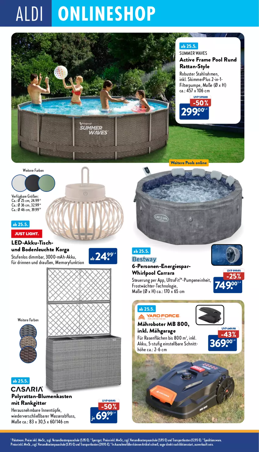 Aktueller Prospekt Aldi Nord - Von Montag - von 26.05 bis 31.05.2025 - strona 32 - produkty: akku, blume, blumen, eis, Leuchte, mähroboter, ndk, pool, rasen, reis, Schal, Schale, senf, Sport, Ti, tisch, wasser, Whirlpool