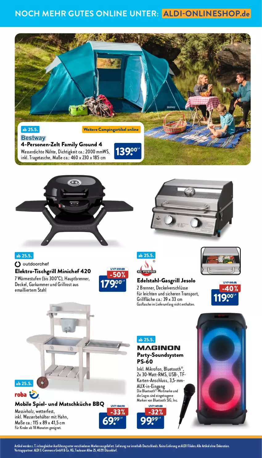 Aktueller Prospekt Aldi Nord - Von Montag - von 26.05 bis 31.05.2025 - strona 33 - produkty: aldi, Bau, Behälter, decke, Deckel, dekoration, edelstahl, Elektro, erde, flasche, gasgrill, grill, grillfläche, grillrost, Holz, Kinder, küche, massivholz, rum, Sport, Tasche, Ti, tisch, tischgrill, tragetasche, usb, wasser, Zelt