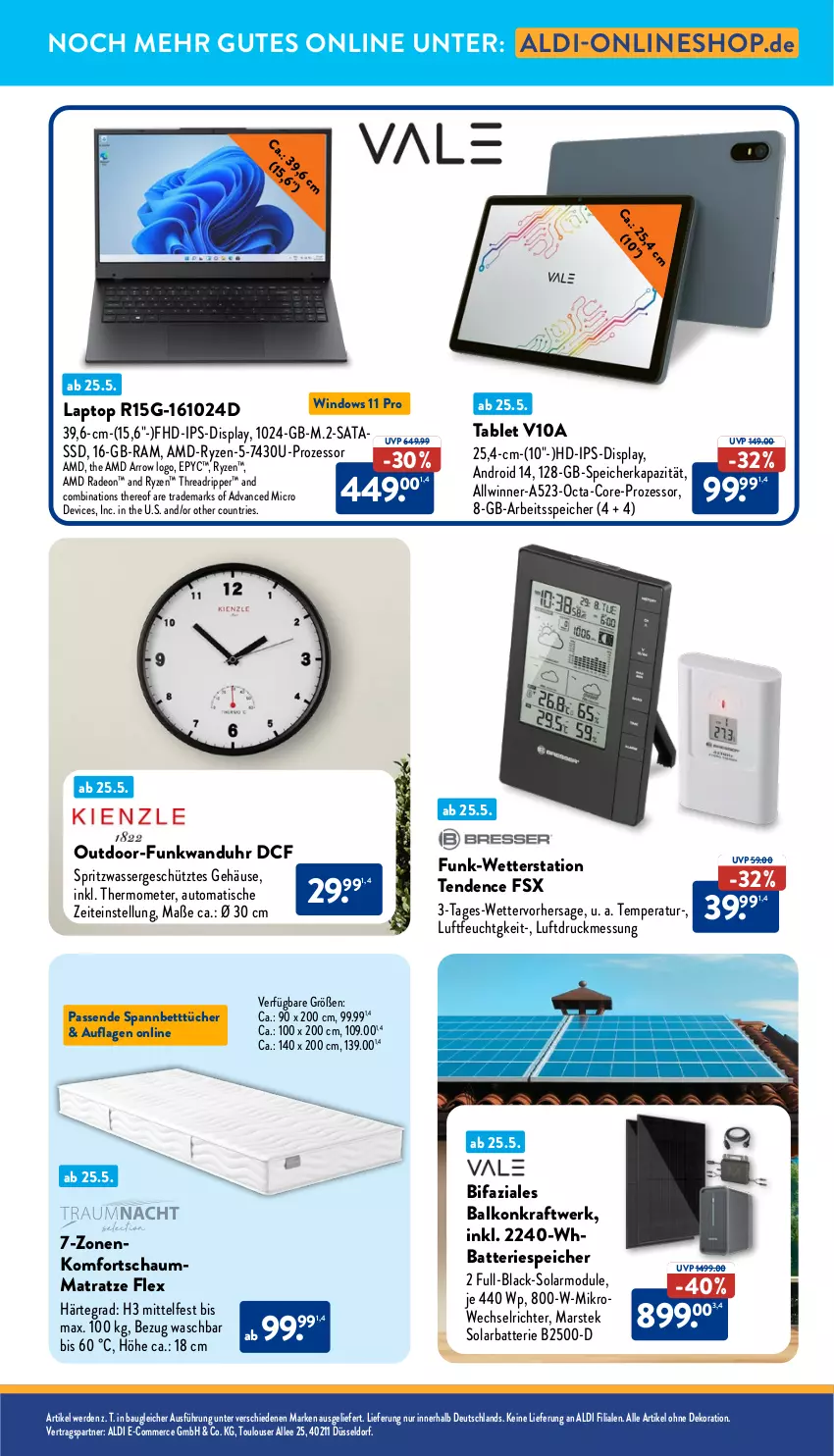 Aktueller Prospekt Aldi Nord - Von Montag - von 26.05 bis 31.05.2025 - strona 35 - produkty: aldi, AMD Radeon, auto, batterie, Bau, bett, dekoration, deo, erde, ips-display, komfortschaummatratze, kraft, lack, Laptop, mars, matratze, radeon, ryzen, Schaummatratze, Spannbetttücher, ssd, tablet, thermometer, Ti, tisch, tücher, uhr, wanduhr, wasser, Wetterstation, ZTE