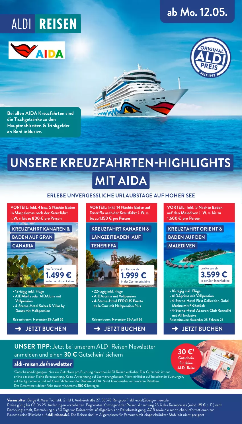 Aktueller Prospekt Aldi Nord - Von Montag - von 26.05 bis 31.05.2025 - strona 42 - produkty: aldi, Bad, buch, eis, getränk, getränke, gutschein, gutscheine, kreuzfahrten, LG, pril, reis, Ria, Schal, Ti, tisch, ZTE