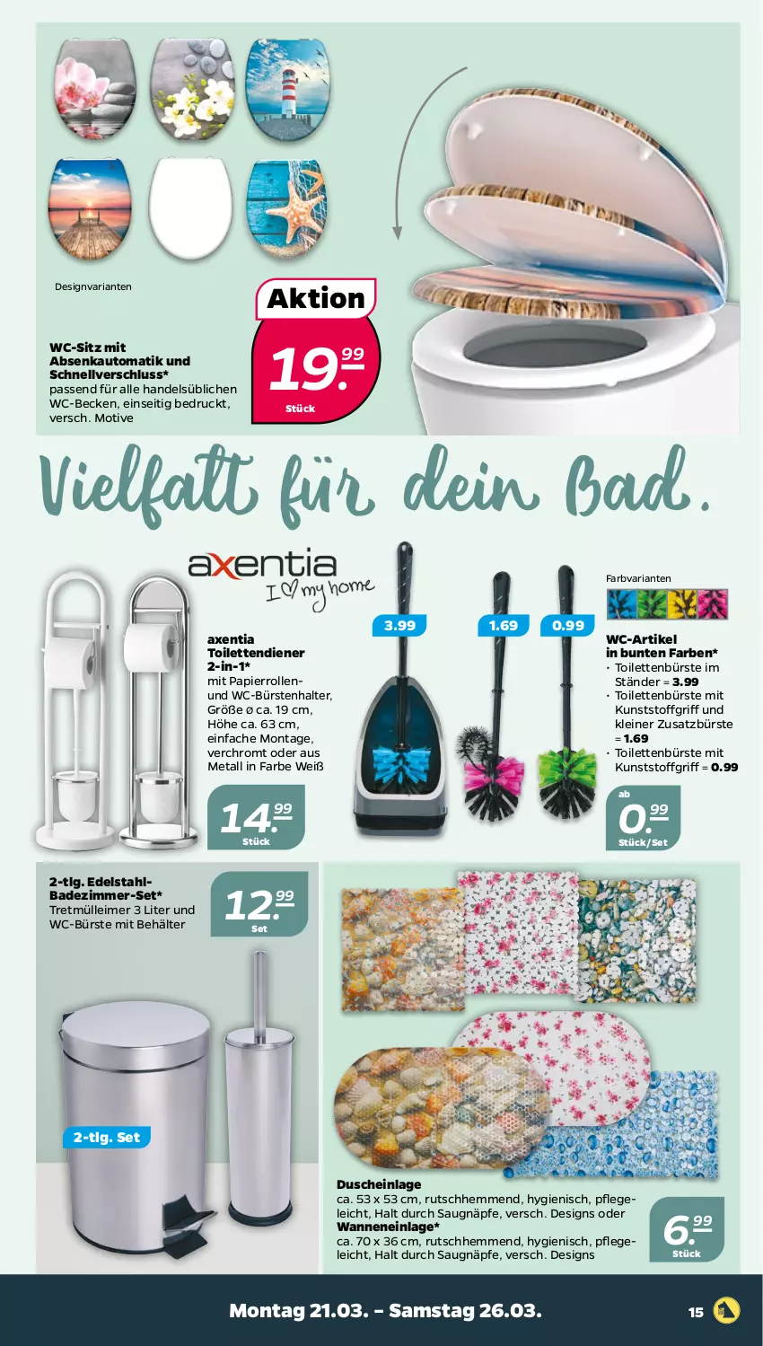 Aktueller Prospekt Netto - Angebote ab Montag - von 21.03 bis 26.03.2022 - strona 15 - produkty: auto, axe, Bad, Behälter, bürste, bürsten, dusche, edelstahl, eimer, leimer, leine, LG, papier, passend für alle, Ria, Ti, Wanne, WC-Bürste, wc-sitz