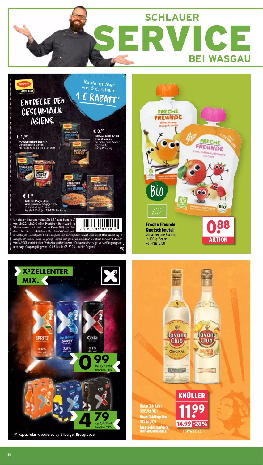 Aktueller Prospekt Wasgau - von 10.06 bis 14.06.2025 - strona 20 - produkty: auer, Becher, beutel, bitburger, Brei, burger, coupon, decke, eis, fertiggericht, fertiggerichte, freche freunde, gin, mac, maggi, nudel, quad, quetschbeutel, reis, snack, snacks, Ti
