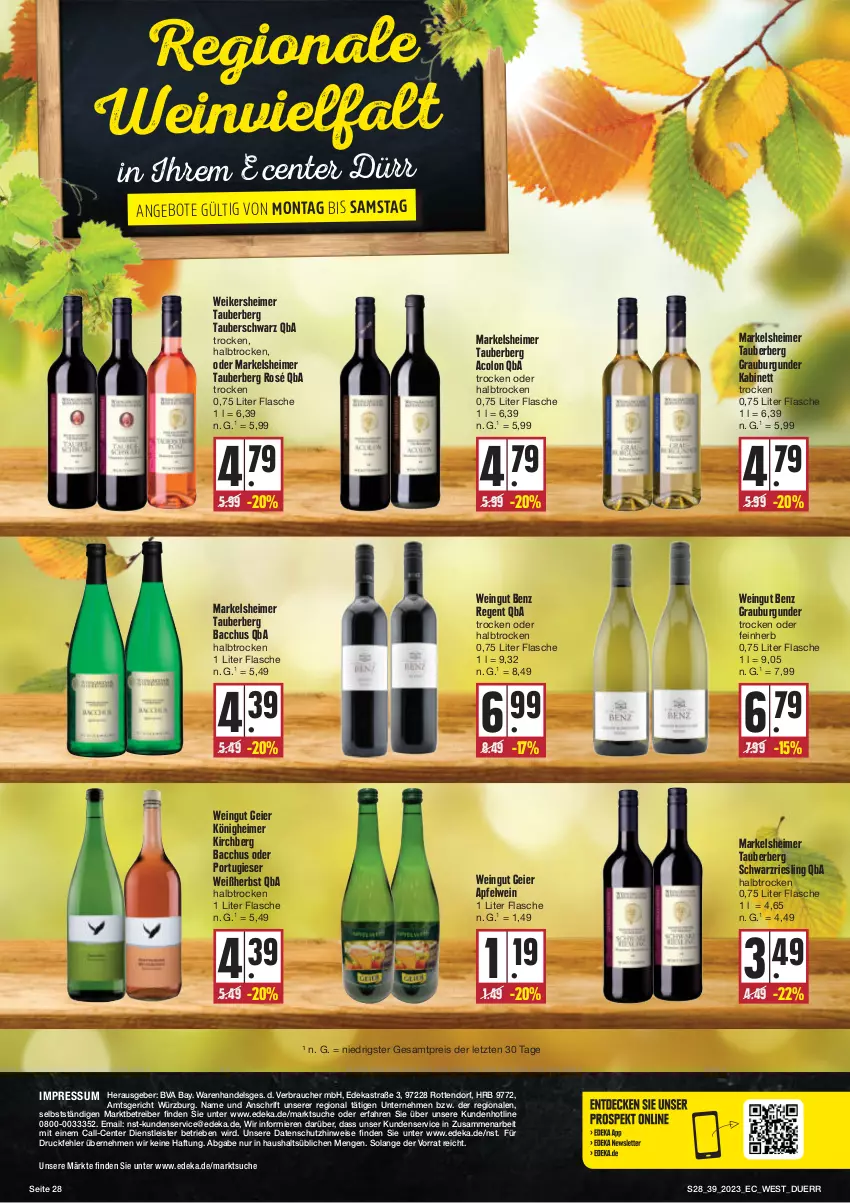 Aktueller Prospekt Edeka - Angebote der Woche - von 25.09 bis 30.09.2023 - strona 28 - produkty: ACC, angebot, angebote, apfel, apfelwein, Astra, burgunder, deka, eier, eimer, eis, ente, flasche, grauburgunder, kabinett, Rauch, reis, riesling, schwarzriesling, Ti, wein, ZTE