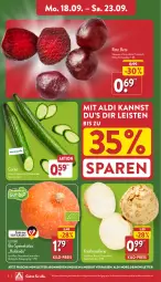 Gazetka promocyjna Aldi Nord - Von Montag - Gazetka - ważna od 23.09 do 23.09.2023 - strona 2 - produkty: aldi, angebot, bio, eis, elle, gurke, Kürbis, reis, rote bete, Ti, trolli, ZTE