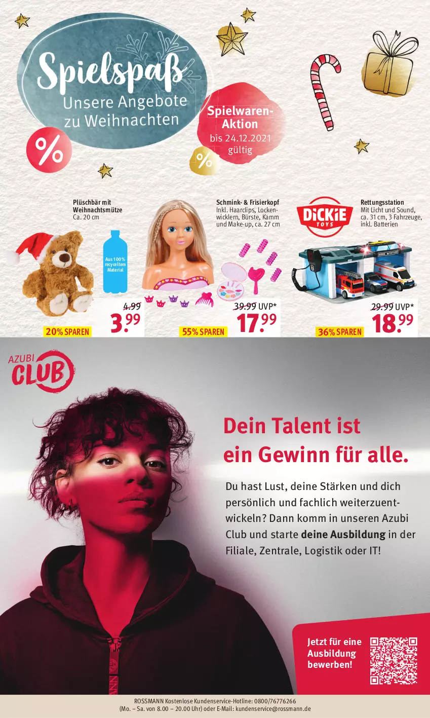 Aktueller Prospekt Rossmann - Prospekte - von 13.12 bis 24.12.2021 - strona 16 - produkty: batterie, batterien, bürste, Lockenwickler, Make-up, Mütze, Plüsch, Ria, spielwaren, Ti, uhr, usb, WICK