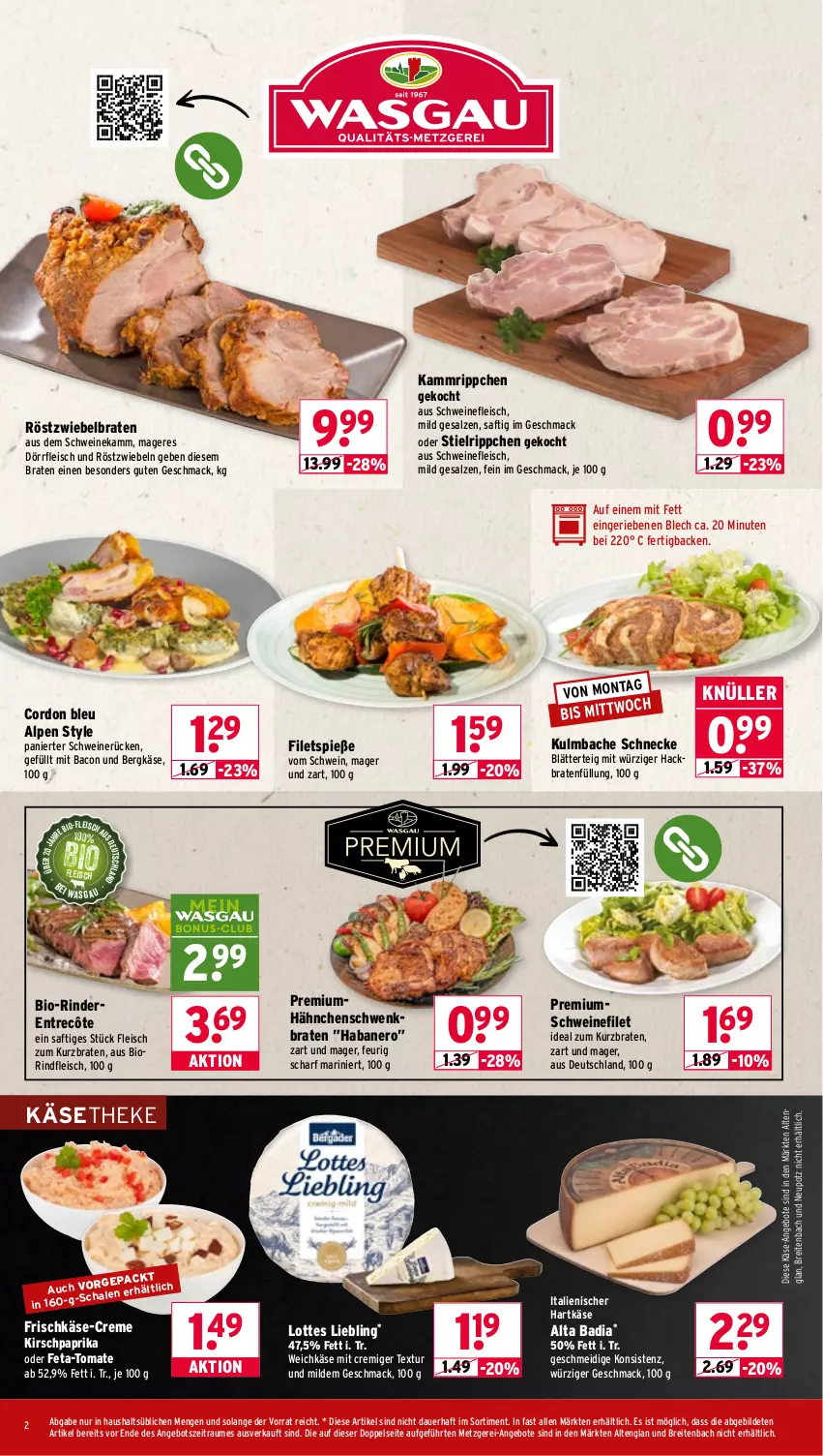 Aktueller Prospekt Wasgau - von 02.03 bis 07.03.2026 - strona 2 - produkty: angebot, angebote, auer, bacon, Bad, Bergkäse, bio, blätterteig, braten, Brei, cordon bleu, creme, eis, entrecôte, feta, filet, filets, fleisch, frischkäse, hartkäse, HP, italienischer hartkäse, Käse, käsetheke, kirsch, mac, nero, paprika, rind, rinder, rindfleisch, röstzwiebeln, saft, salz, schwein, schweine, schweinefilet, schweinefleisch, schweinerücken, Ti, tomate, weichkäse, wein, weine, zwiebel, zwiebeln