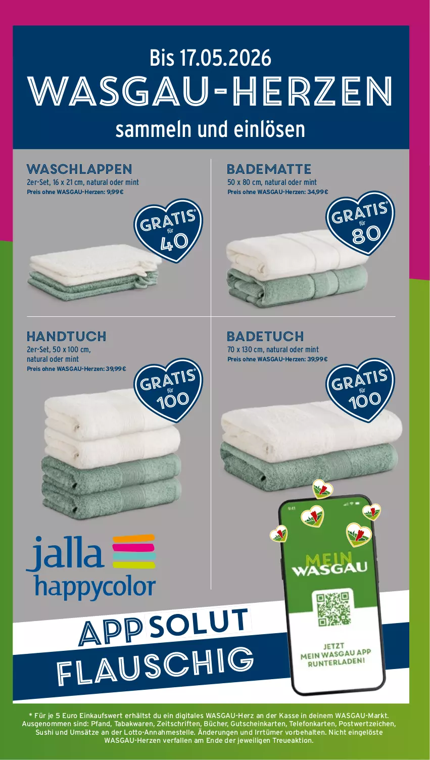 Aktueller Prospekt Wasgau - von 02.03 bis 07.03.2026 - strona 26 - produkty: Bad, badematte, badetuch, eis, elle, gutschein, handtuch, mint, natur, natura, reis, Sushi, telefon, Ti, tuc, waschlappen
