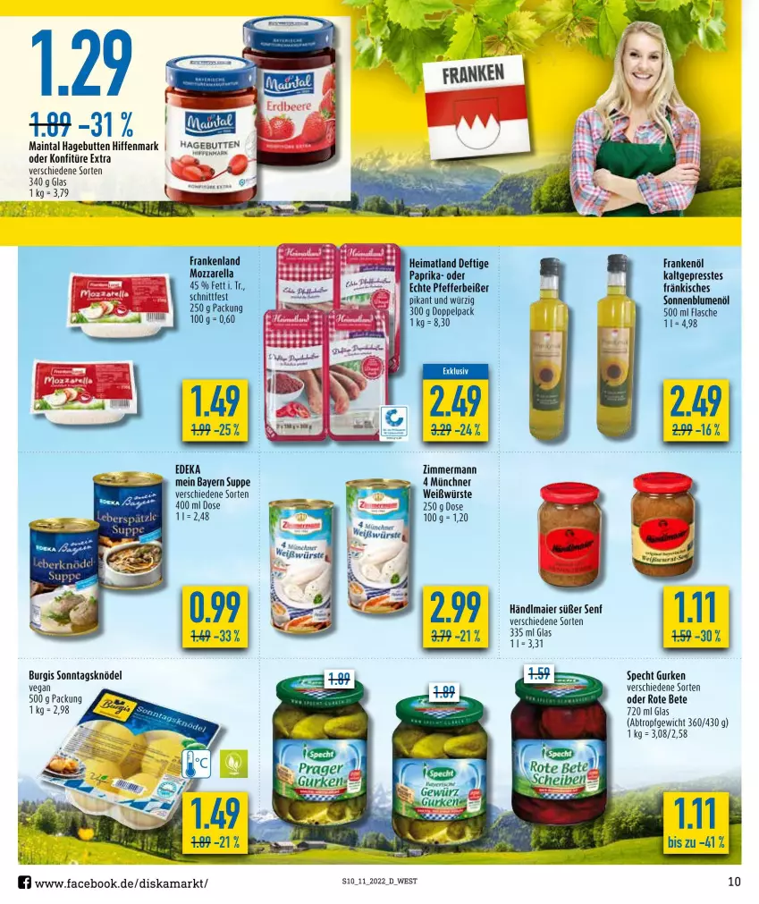 Aktueller Prospekt Diska - Prospekte - von 14.03 bis 19.03.2022 - strona 10 - produkty: blume, blumen, blumenöl, deka, flasche, gurke, gurken, händlmaier, Knödel, konfitüre, konfitüre extra, mozzarella, paprika, pfeffer, Pfefferbeißer, rel, rote bete, senf, sonnenblume, sonnenblumen, sonnenblumenöl, specht, suppe, Ti