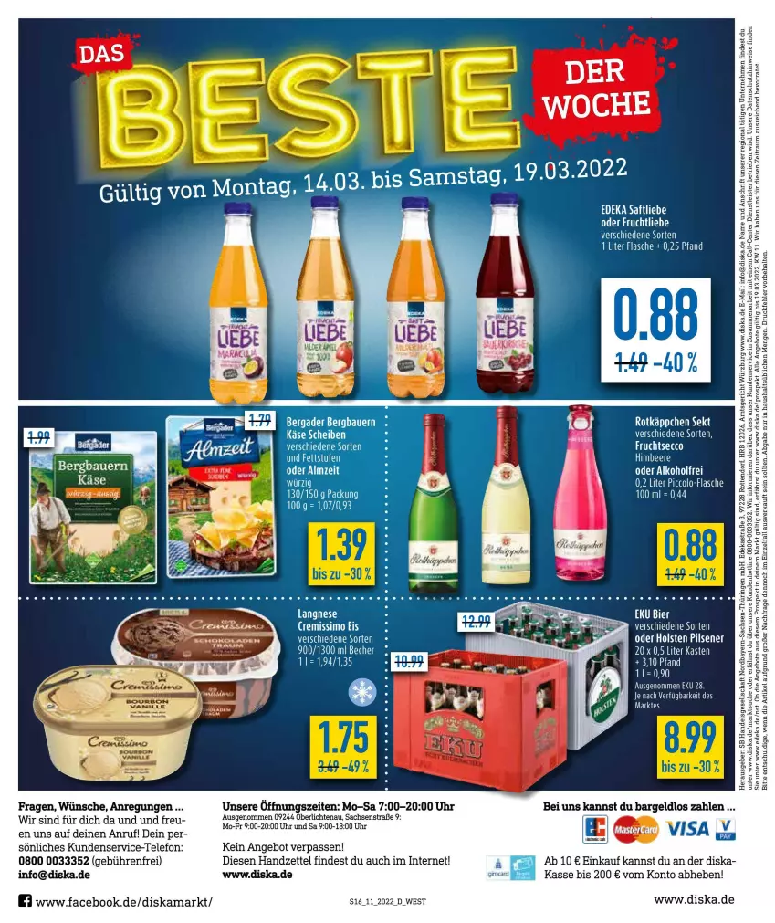 Aktueller Prospekt Diska - Prospekte - von 14.03 bis 19.03.2022 - strona 16 - produkty: alkohol, angebot, angebote, Astra, Becher, deka, ecco, eis, ente, flasche, frucht, fruchtsecco, Käse, ring, rotkäppchen, sac, saft, sekt, telefon, Ti, uhr