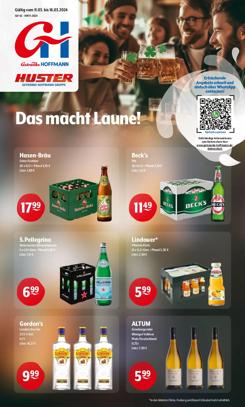 Aktueller Prospekt Getraenke Hoffmann - Prospekte - von 11.03 bis 16.03.2024 - strona 1 - produkty: Alwa, angebot, angebote, auer, bier, burgunder, decke, dry gin, elle, gin, gordon, Gordon’s, grauburgunder, london dry, london dry gin, mac, mineralwasser, pils, Ti, vita, wasser, wein