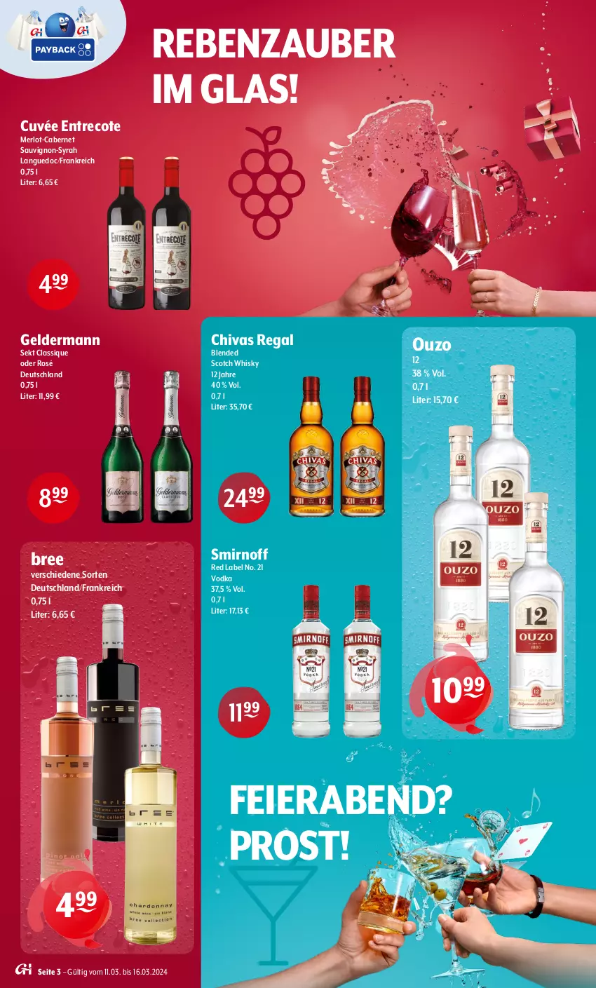 Aktueller Prospekt Getraenke Hoffmann - Prospekte - von 11.03 bis 16.03.2024 - strona 3 - produkty: blended scotch, blended scotch whisky, bree, cabernet, cabernet sauvignon, cuvée, eier, geldermann, merl, merlot, ouzo, ouzo 12, regal, sauvignon, scotch, scotch whisky, sekt, smirnoff, Ti, vodka, whisky