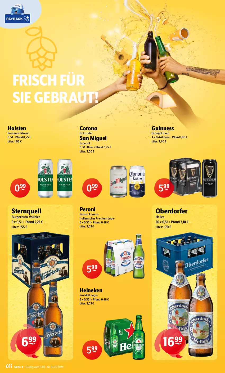 Aktueller Prospekt Getraenke Hoffmann - Prospekte - von 11.03 bis 16.03.2024 - strona 4 - produkty: bier, corona, corona extra, elle, Guinness, heineken, holsten, Peroni, pils, pilsener, premium pils, Ti