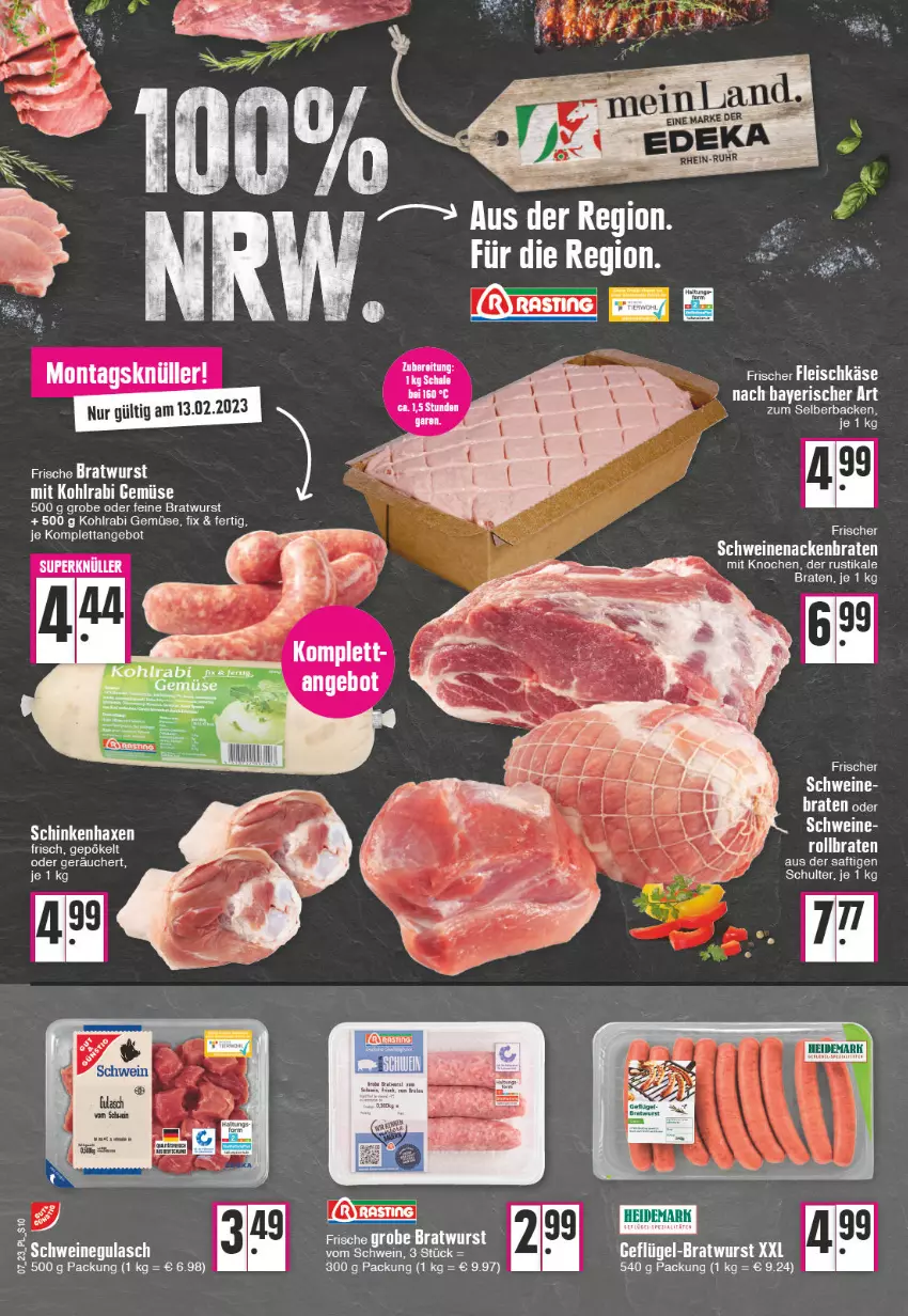 Aktueller Prospekt E Center - Angebote der Woche - von 13.02 bis 18.02.2023 - strona 10 - produkty: angebot, axe, braten, bratwurst, gulasch, Haxe, kohlrabi, rollbraten, saft, schinken, schwein, schweine, schweinegulasch, schweinenacken, Ti, wein, weine, wurst