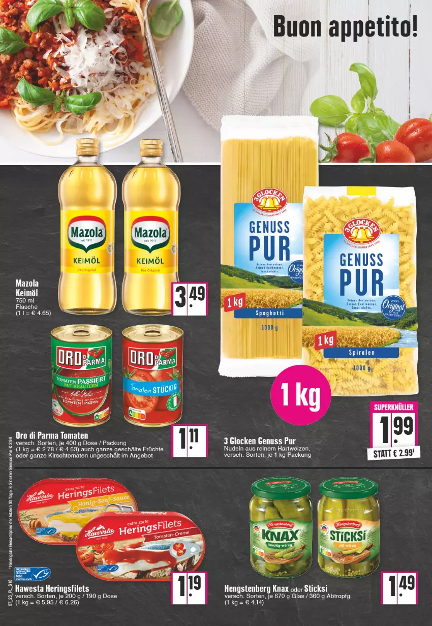 Aktueller Prospekt E Center - Angebote der Woche - von 13.02 bis 18.02.2023 - strona 18 - produkty: angebot, eis, filet, filets, flasche, früchte, hartweizen, hengstenberg, kirsch, mazola, nudel, nudeln, nuss, reis, Ti, tomate, tomaten, ZTE