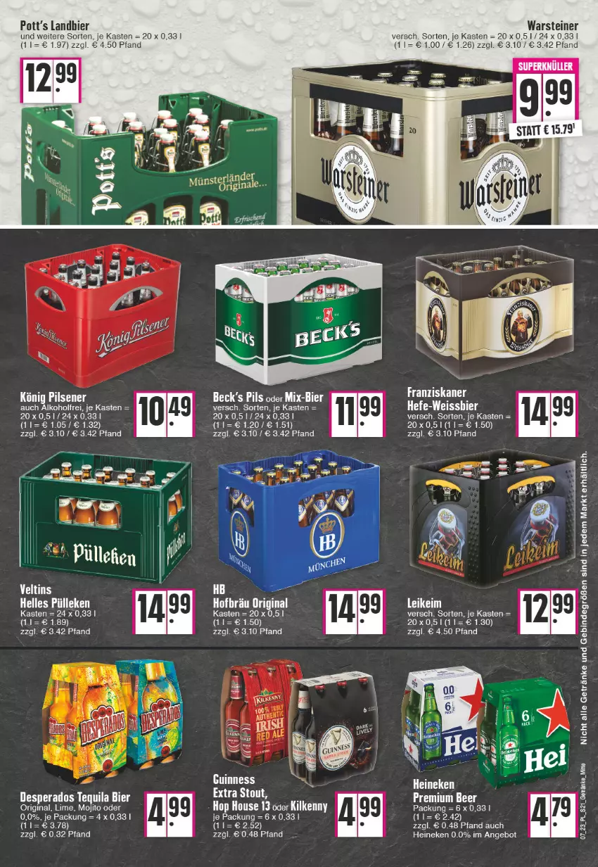 Aktueller Prospekt E Center - Angebote der Woche - von 13.02 bis 18.02.2023 - strona 21 - produkty: alkohol, angebot, bier, desperados, elle, franziskaner, getränk, getränke, gin, heineken, Kilkenny, könig pilsener, mojito, pils, pilsener, steiner, tequila, warsteiner