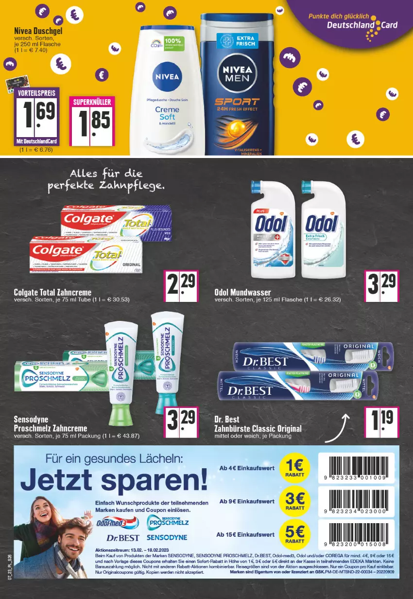 Aktueller Prospekt E Center - Angebote der Woche - von 13.02 bis 18.02.2023 - strona 26 - produkty: bürste, colgate, colgate total, coupon, coupons, creme, deka, Dr. Best, eis, erde, flasche, gin, HP, LG, mundwasser, Odol, reis, sensodyne, sofort-rabatt, Ti, wasser, zahnbürste, zahncreme