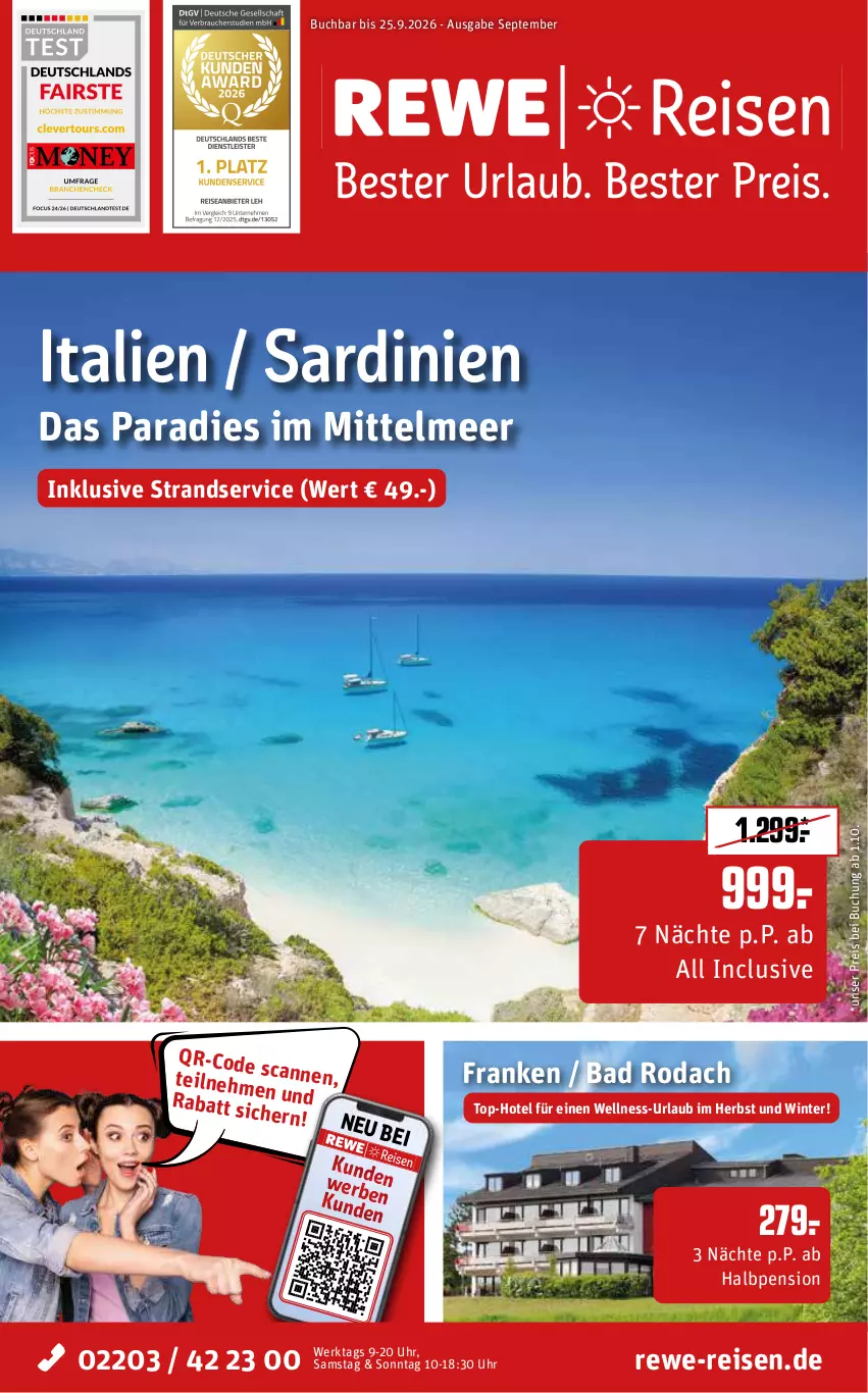 Aktueller Prospekt Rewe Reisen - Reiseprospekt - von 28.08 bis 25.09.2026 - strona 1 - produkty: Bad, buch, eis, reis, uhr