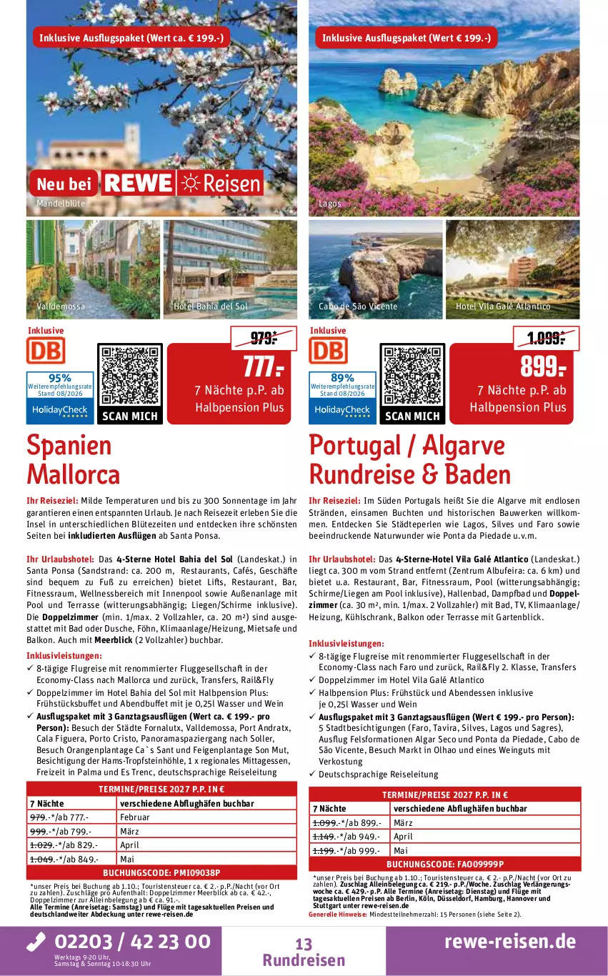 Aktueller Prospekt Rewe Reisen - Reiseprospekt - von 28.08 bis 25.09.2026 - strona 13 - produkty: Bad, Bau, Blüte, buch, decke, deutschsprachige reiseleitung, dusche, eis, elle, ente, Feigen, Garten, gsw, inklusivleistungen, innenpool, kühlschrank, LG, Liege, mandel, natur, orange, orangen, perlen, pool, pril, rama, reis, rel, rum, schirme, Schrank, Ti, Tiere, uhr, wasser, wein, wellnessbereich