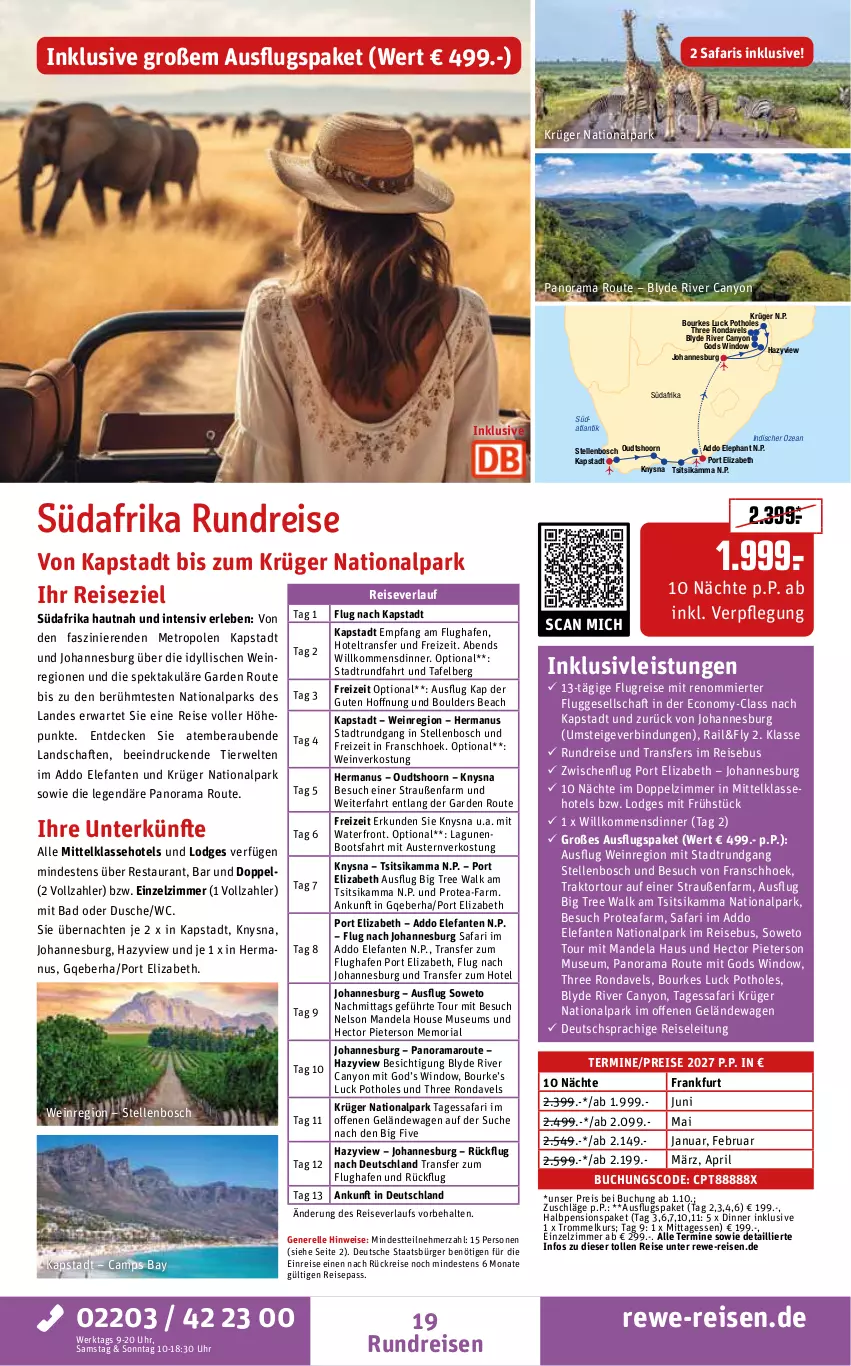 Aktueller Prospekt Rewe Reisen - Reiseprospekt - von 28.08 bis 25.09.2026 - strona 19 - produkty: amaro, aust, Austern, Bad, bosch, buch, decke, deutschsprachige reiseleitung, dusche, eis, Elefant, elle, inklusivleistungen, krüger, mandel, Metro, pril, rama, reis, reiseverlauf, rel, Ria, rwe, Ti, trommel, uhr, wein, Yo