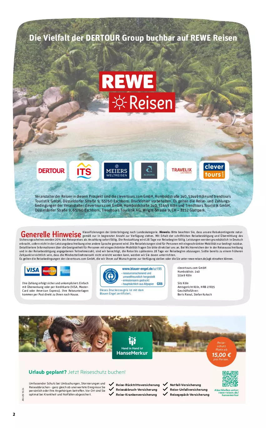 Aktueller Prospekt Rewe Reisen - Reiseprospekt - von 28.08 bis 25.09.2026 - strona 2 - produkty: buch, drucker, eis, elle, Engel, ente, erde, gin, kerze, LG, mastercard, natur, reis, rel, ring, Ti, trendtours touristik gmbh, ZTE