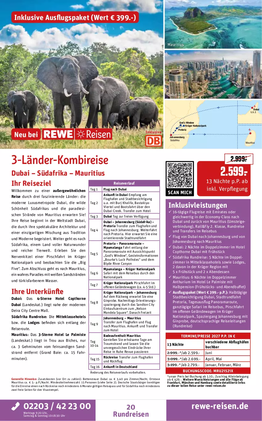 Aktueller Prospekt Rewe Reisen - Reiseprospekt - von 28.08 bis 25.09.2026 - strona 20 - produkty: amaro, axe, Bad, bett, Betten, buch, deutschsprachige reiseleitung, eis, elle, gin, inklusivleistungen, krüger, mandel, Metro, Mode, natur, pril, puma, rama, reis, reiseverlauf, rel, Ria, rum, rwe, Ti, Tiere, uhr, wasser, Wild, Yo