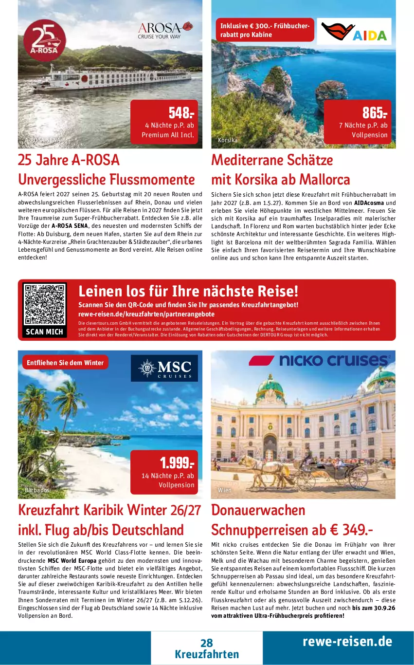 Aktueller Prospekt Rewe Reisen - Reiseprospekt - von 28.08 bis 25.09.2026 - strona 28 - produkty: angebot, angebote, auer, Bad, buch, decke, eier, eis, elle, ente, gutschein, gutscheine, kreuzfahrten, leine, LG, lorenz, mac, Mode, natur, nuss, reis, SANTE, Ti, Tiere