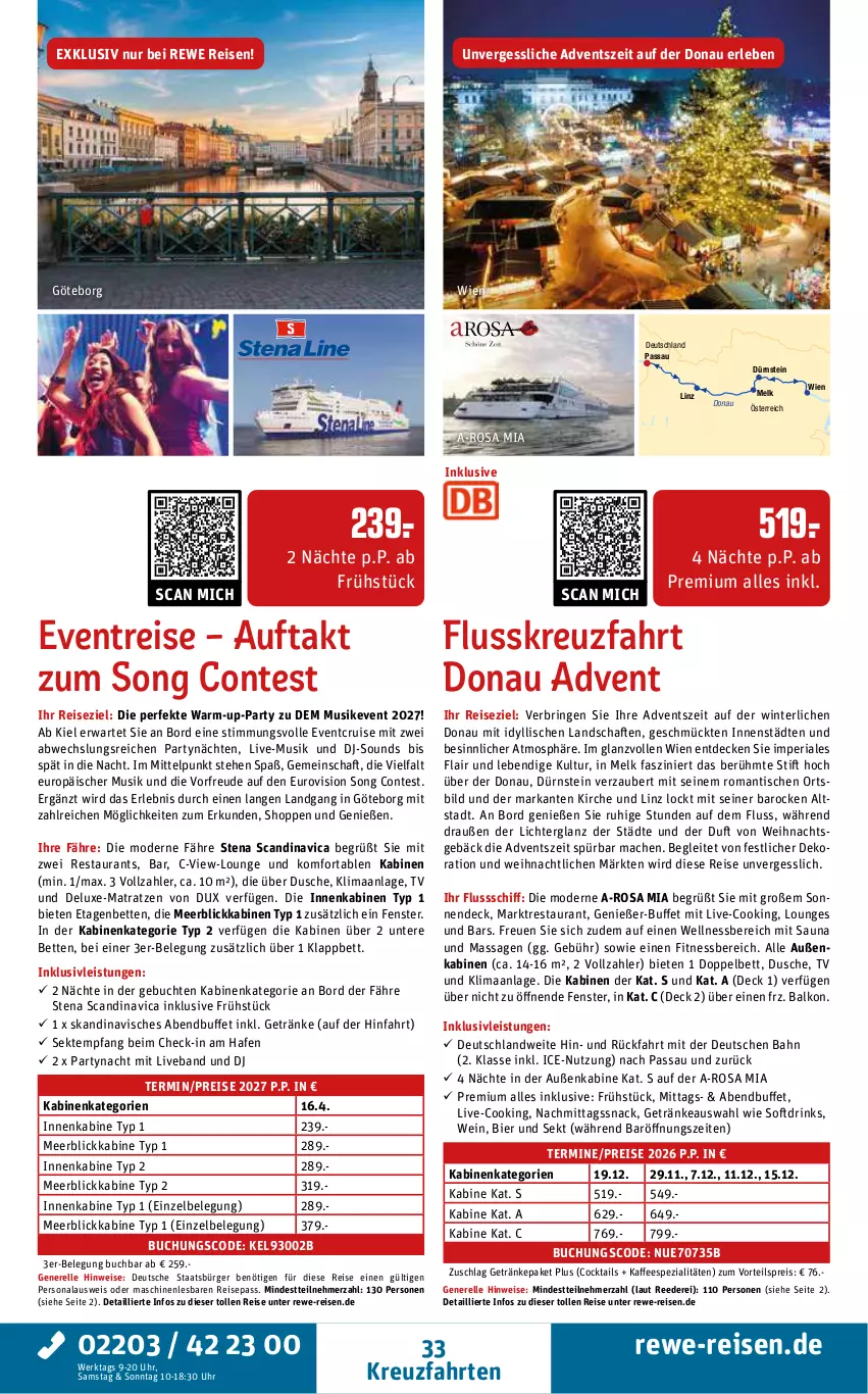 Aktueller Prospekt Rewe Reisen - Reiseprospekt - von 28.08 bis 25.09.2026 - strona 33 - produkty: bett, Betten, bier, buch, cocktail, cocktails, decke, dekoration, drink, drinks, dusche, eis, elle, Etagenbett, fenster, getränk, getränke, inklusivleistungen, kaffee, kaffeespezialitäten, kreuzfahrten, mac, matratze, matratzen, meerblickkabine, Mode, Persona, reis, rel, Ria, ring, sekt, snack, Spezi, Ti, tisch, uhr, vorteilspreis, wein, wellnessbereich