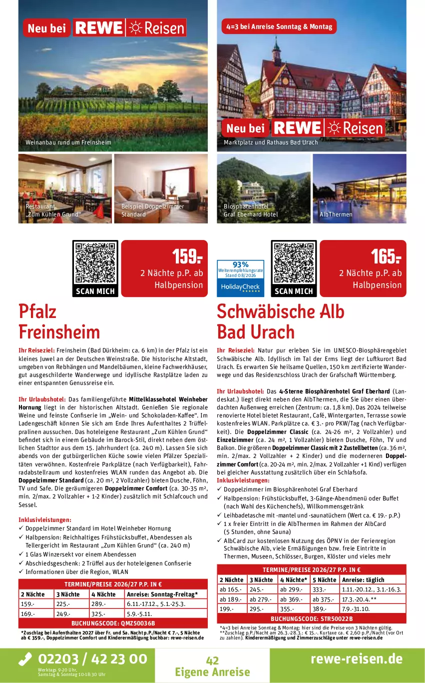 Aktueller Prospekt Rewe Reisen - Reiseprospekt - von 28.08 bis 25.09.2026 - strona 42 - produkty: angebot, axe, Bad, Bau, bett, Betten, bio, buch, Couch, dusche, eier, eis, elle, Fahrrad, Garten, getränk, inklusivleistungen, kaffee, Kinder, küche, Küchen, kurtaxe, leine, mandel, Mantel, Mode, natur, nuss, pralinen, reis, rum, rwe, schlafsofa, schoko, schokolade, schokoladen, sekt, sessel, Sofa, Spezi, Tasche, teller, Ti, Trüffel, tücher, uhr, wein, weine