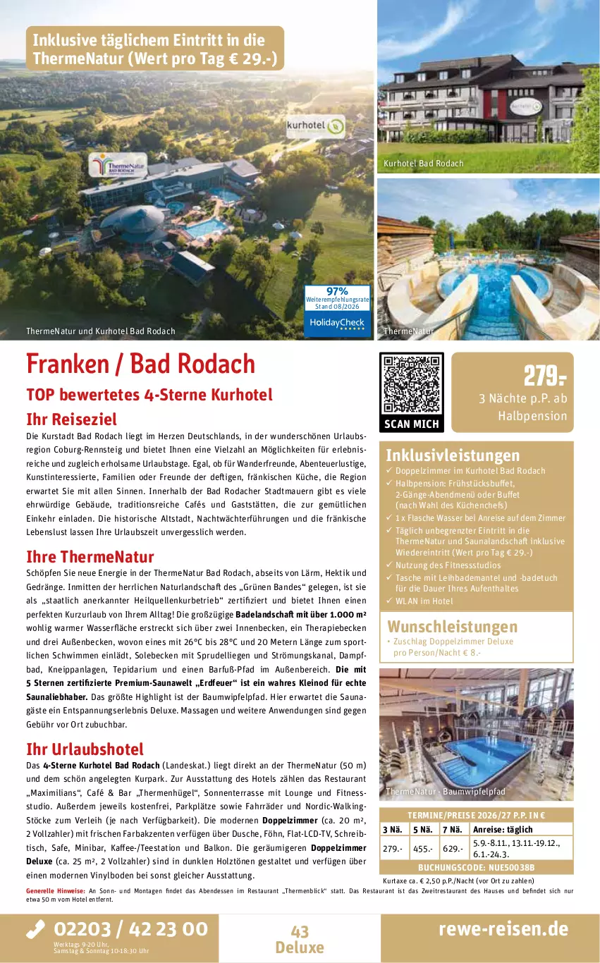 Aktueller Prospekt Rewe Reisen - Reiseprospekt - von 28.08 bis 25.09.2026 - strona 43 - produkty: auer, axe, Bad, Bademantel, badetuch, badetuch für, Bau, buch, dell, dusche, eis, Elan, elle, ente, erde, flasche, Holz, inklusivleistungen, kaffee, kneipp, küche, Küchen, kurtaxe, Liege, Lusti, Mantel, Mode, natur, naturland, reis, rel, schreibtisch, Sport, Sprudel, Tasche, tee, Ti, tisch, tuc, uhr, vinylboden, wasser, ZTE