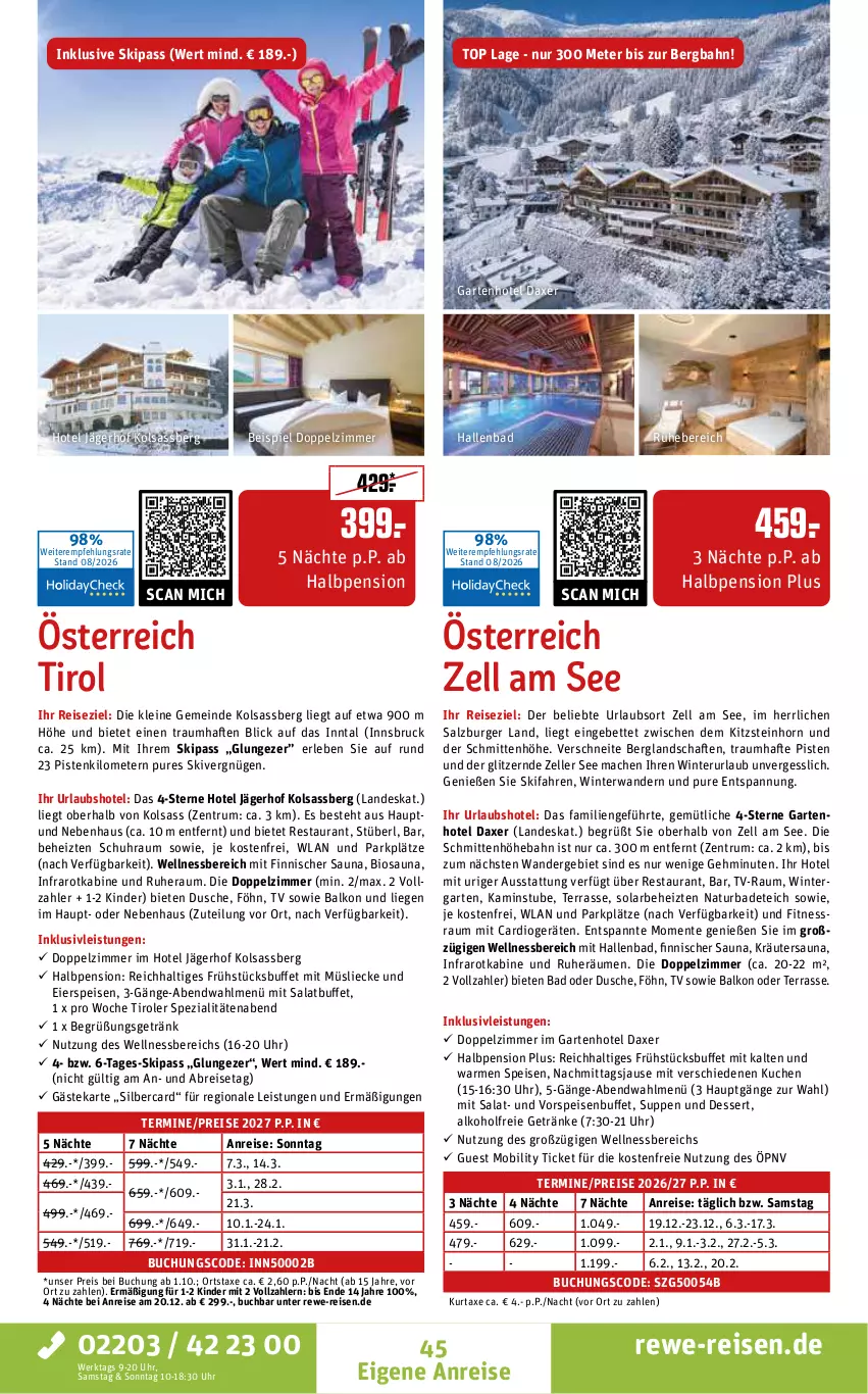 Aktueller Prospekt Rewe Reisen - Reiseprospekt - von 28.08 bis 25.09.2026 - strona 45 - produkty: alkohol, alkoholfreie getränke, axe, Bad, bett, bio, Brei, buch, burger, dessert, dusche, eier, eis, elle, ente, Garten, getränk, getränke, inklusivleistungen, Kamin, Kinder, kräuter, kuchen, kurtaxe, leine, Liege, mac, müsli, natur, reis, rum, salat, salz, Spezi, stube, suppe, suppen, Ti, uhr, vorspeise, wellnessbereich, ZTE