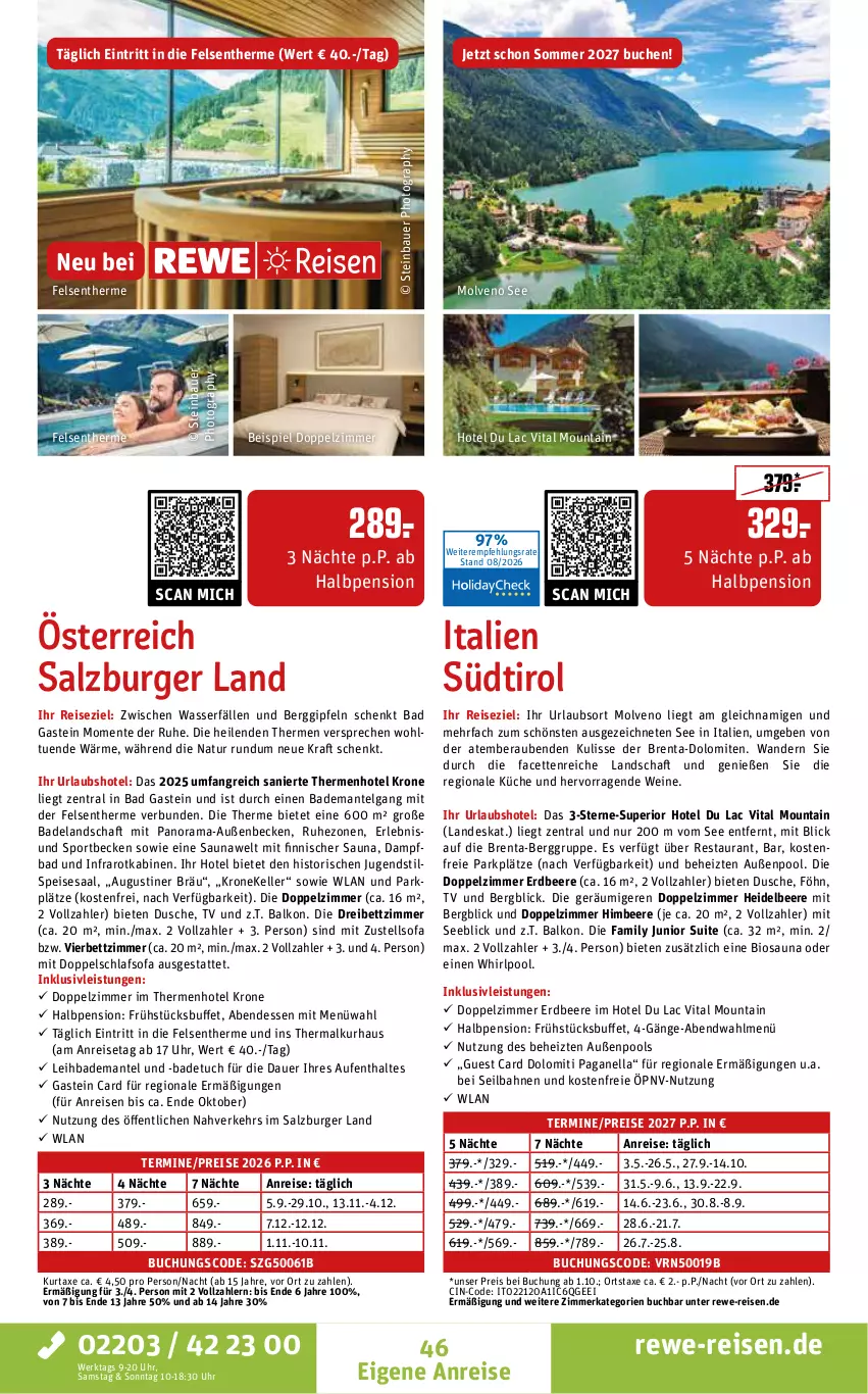 Aktueller Prospekt Rewe Reisen - Reiseprospekt - von 28.08 bis 25.09.2026 - strona 46 - produkty: auer, axe, Bad, Bademantel, badetuch, badetuch für, Bau, Bauer, beere, bett, bio, buch, burger, cin, dusche, eis, Elan, elle, ente, erdbeere, heidelbeere, himbeer, himbeere, inklusivleistungen, kraft, krone, küche, kurtaxe, LG, Mantel, natur, pool, rama, reis, salz, schlafsofa, Sofa, Sport, Ti, tuc, uhr, vita, wasser, wein, weine, Whirlpool, ZTE