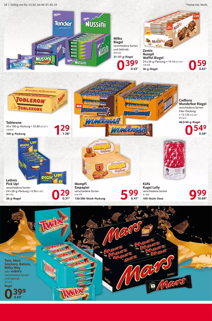 Aktueller Prospekt Selgros - Food - von 23.02 bis 01.03.2023 - strona 28 - produkty: eis, Kugel, leibniz, mam, milka, nuss, nusspli, papier, Pick Up!, reis, riegel, Ti, toblerone, zentis