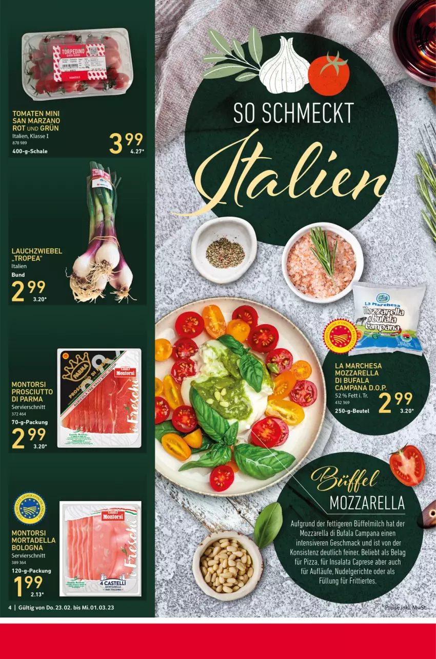 Aktueller Prospekt Selgros - Food - von 23.02 bis 01.03.2023 - strona 4 - produkty: beutel, Cap, dell, di bufala, eis, Lauchzwiebel, LG, milch, montorsi, mortadella, mozzarella, nudel, Nudelgericht, pizza, prosciutto, reis, rel, salat, Schal, Schale, tee, Ti, tomate, tomaten, zwiebel