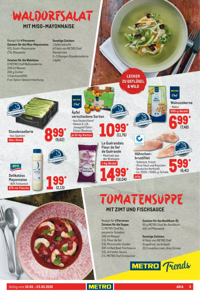 Aktueller Prospekt Metro - GastroJournal - von 10.03 bis 23.03.2022 - strona 3 - produkty: apfel, basilikum, beutel, bio, brustfilet, elle, espresso, filet, filets, fisch, flasche, gewürz, Gewürzmischung, grapefruit, hähnchenbrust, hähnchenbrustfilet, Löffel, mandarine, mandarinen, mayonnaise, meersalz, Metro, natur, nuss, pflanze, pflanzen, Pflanzenöl, rezept, salz, sauce, Schal, Schale, Sriracha, stauden, suppe, Sushi, Ti, tomate, tomaten, walnuss, walnusskerne, wasser, Yo, zucker