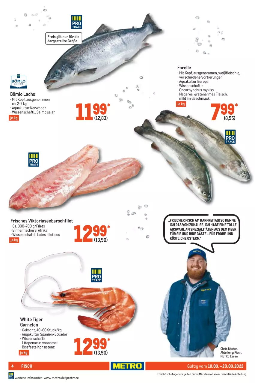 Aktueller Prospekt Metro - GastroJournal - von 10.03 bis 23.03.2022 - strona 4 - produkty: Abtei, angebot, angebote, aqua, eis, elle, filet, filets, fisch, fische, Fischer, fleisch, forelle, frischfisch, garnelen, lachs, mac, Metro, reis, rel, Ria, rwe, Schere, Spezi, Ti