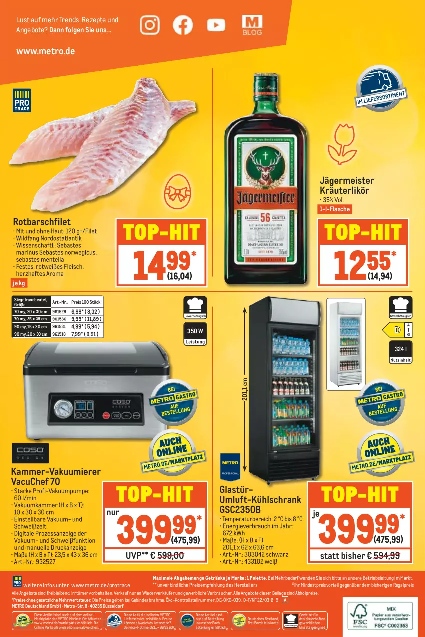 Aktueller Prospekt Metro - GastroJournal - von 10.03 bis 23.03.2022 - strona 40 - produkty: abholpreise, Abtei, angebot, angebote, auer, beutel, eis, elle, ente, filet, flasche, fleisch, Germ, getränk, getränke, Glastür, ilag, jägermeister, kräuter, kräuterlikör, kühlschrank, LG, lieferservice, likör, Meister, Metro, Palette, preisvorteil, Rauch, regal, reis, rezept, rezepte, Rotbarsch, rotbarschfilet, rum, rwe, Schrank, teller, Ti, top-hit, Vakuumierer, Wild