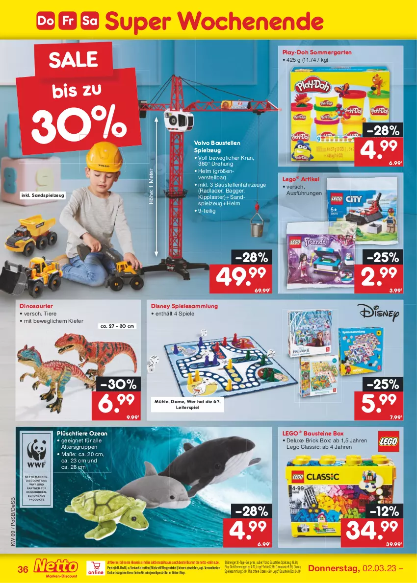 Aktueller Prospekt Netto Marken-Discount - Filial-Angebote - von 27.02 bis 04.03.2023 - strona 36 - produkty: aust, Bau, bestpreis, discount, disney, eis, elle, Garten, LEGO®, ndk, Play-Doh, Plüsch, reis, Sandspielzeug, Spiele, spielzeug, Ti, Tiere