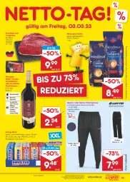 Gazetka promocyjna Netto Marken-Discount - Filial-Angebote - Gazetka - ważna od 04.03 do 04.03.2023 - strona 41 - produkty: angebot, asti, beef, bestpreis, bohne, bohnen, braten, dornfelder, drink, eis, energy drink, fleisch, hose, jungbullen, kaffee, kaffeebohnen, Käse, mövenpick, mövenpick kaffee, Müller, Müller-Thurgau, qualitätswein, reis, roastbeef, rotwein, Tasche, taschen, Ti, tisch, Trainingshose, wein, Wild, wurst, wurst in selbstbedienung, ZTE