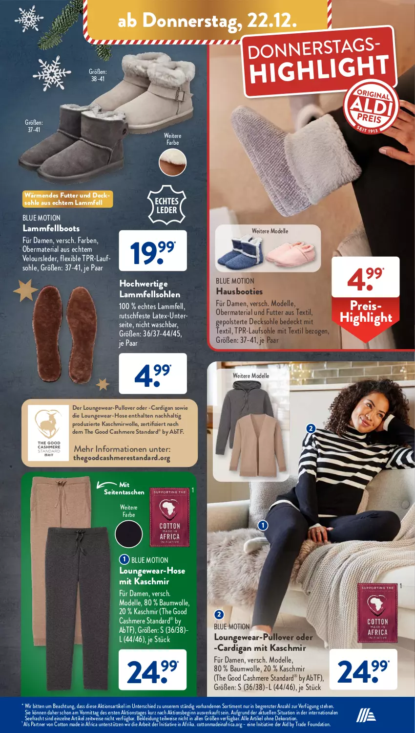 Aktueller Prospekt AldiSud - NÄCHSTE WOCHE - von 19.12 bis 24.12.2022 - strona 47 - produkty: alle artikel ohne dekoration, Bau, baumwolle, Booties, Cardigan, cashmere, decksohle, dekoration, dell, eis, elle, gin, hose, kleid, Kleidung, lamm, Lammfell, Mode, Pullover, reis, Ria, Tasche, taschen, Ti, usb, wolle, ZTE