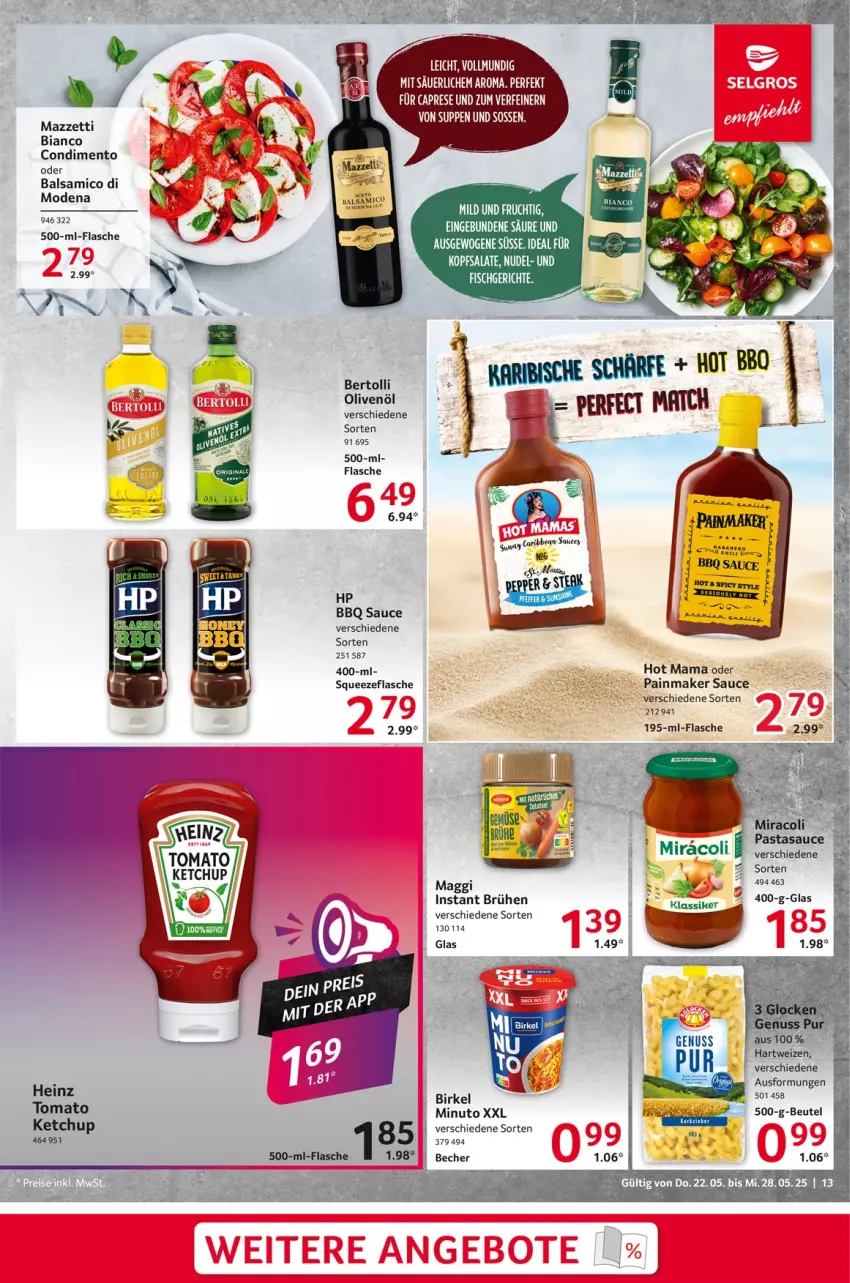 Aktueller Prospekt Selgros - Food - von 22.05 bis 28.05.2025 - strona 13 - produkty: balsam, balsamico, Becher, bertolli, beutel, birkel, Brühe, condimento, flasche, heinz, HP, ketchup, maggi, mam, Mode, nuss, olive, oliven, olivenöl, pasta, sauce, suppe, suppen, Ti, tuner