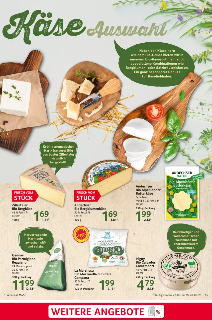 Aktueller Prospekt Selgros - Food - von 22.05 bis 28.05.2025 - strona 15 - produkty: andechser natur, Bergkäse, bio, Bio-Käse, blume, blumen, butter, butterkäse, camembert, di bufala, eis, gouda, hartkäse, Käse, kräuter, mac, mozzarella, natur, nuss, parmigiano, reggiano, reis, rel, salz, tee, Ti, tisch, weichkäse