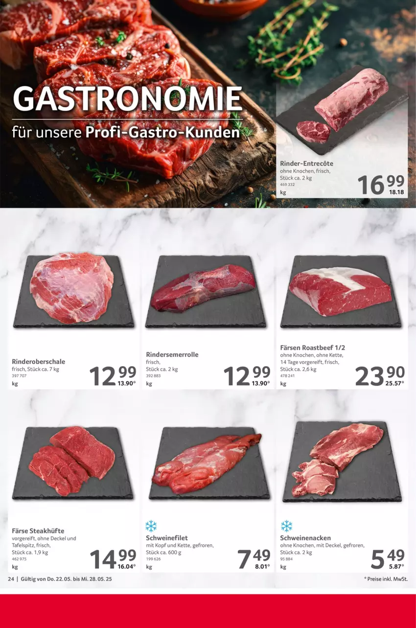 Aktueller Prospekt Selgros - Food - von 22.05 bis 28.05.2025 - strona 24 - produkty: beef, decke, Deckel, eis, filet, Kette, reis, rind, rinder, roastbeef, Schal, Schale, schwein, schweine, schweinefilet, schweinenacken, steak, steakhüfte, tafelspitz, Ti, wein, weine