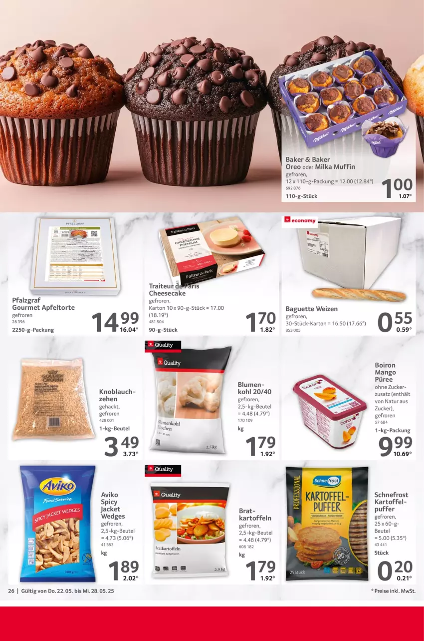 Aktueller Prospekt Selgros - Food - von 22.05 bis 28.05.2025 - strona 26 - produkty: apfel, baguette, beutel, blume, blumen, cheesecake, eis, Jacke, kartoffel, kartoffeln, knoblauch, mango, milka, Muffin, natur, oreo, püree, reis, Ti, torte, wedges, zucker