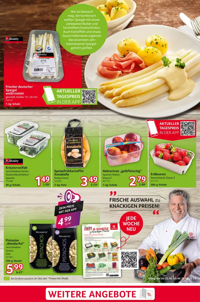 Aktueller Prospekt Selgros - Food - von 22.05 bis 28.05.2025 - strona 3 - produkty: beere, beeren, beutel, bio, eis, elle, erdbeere, erdbeeren, fleisch, gin, kartoffel, kräuter, Nektar, nektarinen, pistazien, reis, salat, Schal, Schale, spargel, tee, Ti