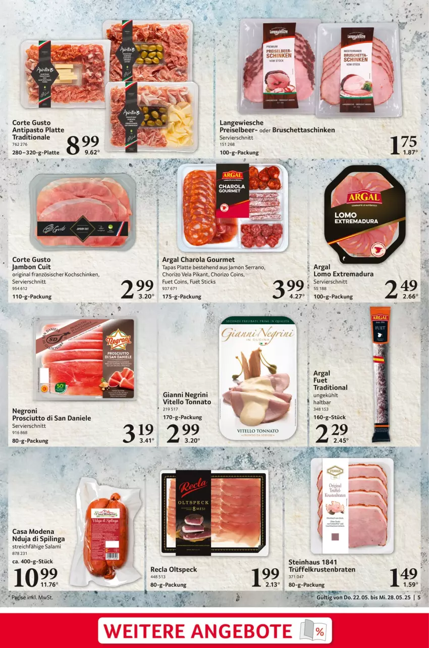Aktueller Prospekt Selgros - Food - von 22.05 bis 28.05.2025 - strona 5 - produkty: angebot, angebote, auto, braten, Casa Modena, chorizo, eis, gin, intenso, kochschinken, krustenbraten, latte, lungo, Mode, prosciutto, Prosciutto di San Daniele, reis, salami, schinken, serrano, Speck, steinhaus, Tapas, Ti, Trüffel, Vitello Tonnato