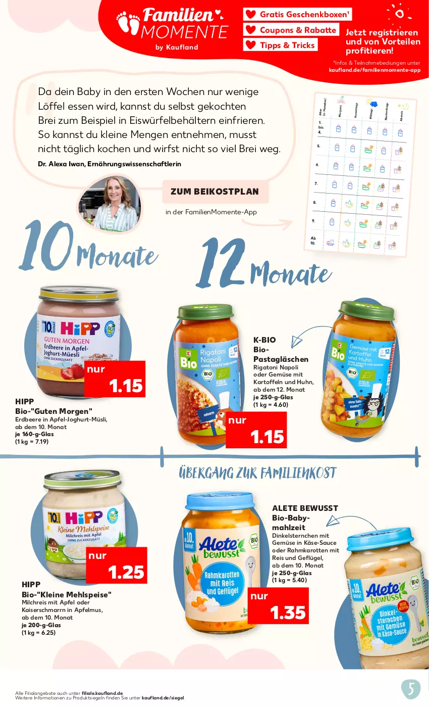 Aktueller Prospekt Kaufland - FamilienMomente - von 10.10 bis 06.11.2024 - strona 5 - produkty: alexa, angebot, angebote, apfel, apfelmus, beere, Behälter, bio, Brei, coupon, coupons, eis, eiswürfel, ente, erdbeere, Geflügel, Geschenkbox, gsw, hipp, joghur, joghurt, Kaiser, Kaiserschmarrn, karotten, kartoffel, kartoffeln, Käse, leine, Löffel, mehl, milch, milchreis, mit gemüse, müsli, pasta, reis, sauce, Ti, Tiere, würfel