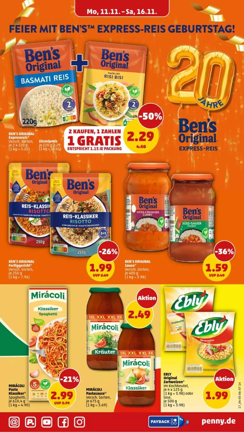 Aktueller Prospekt Penny - Prospekte - von 11.11 bis 16.11.2024 - strona 17 - produkty: beutel, eier, eis, express-reis, gin, kochbeutel, pasta, payback, reis, risotto, sauce, spaghetti, Ti