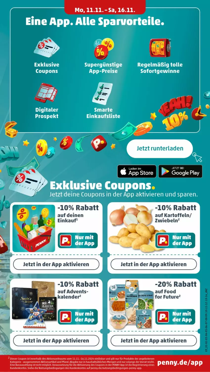 Aktueller Prospekt Penny - Prospekte - von 11.11 bis 16.11.2024 - strona 3 - produkty: angebot, angebote, coupon, coupons, google play, kartoffel, kartoffeln, Ti, zwiebel, zwiebeln