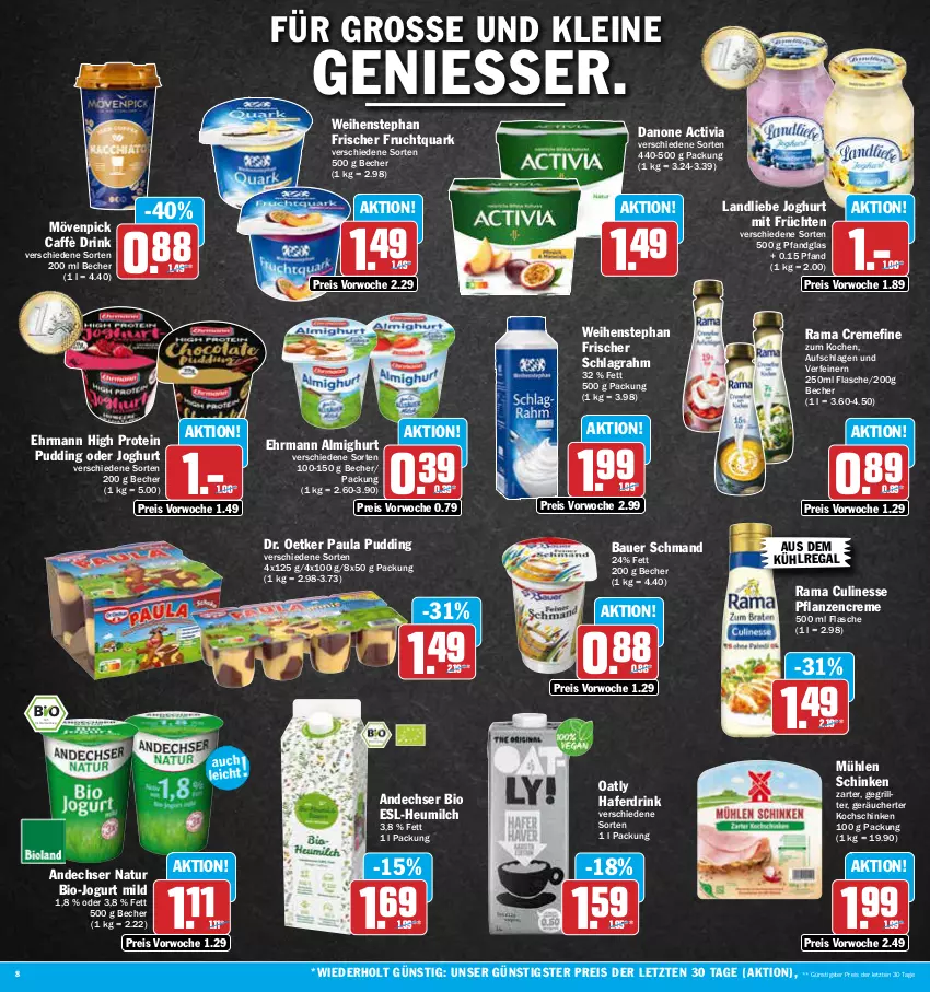 Aktueller Prospekt Aez - Prospekte - von 24.04 bis 29.04.2023 - strona 8 - produkty: activia, almighur, almighurt, andechser natur, auer, aus dem kühlregal, Bau, Bauer, Becher, bio, creme, culinesse, danone, danone activia, Dr. Oetker, drink, ehrmann, ehrmann almighurt, eis, flasche, frucht, früchte, früchten, Fruchtquark, grill, hafer, Haferdrink, Heu, heumilch, joghur, joghurt, jogurt, kochschinken, kühlregal, landliebe, landliebe joghurt, leine, milch, mövenpick, mühlen schinken, natur, Paula, paula pudding, pflanze, pflanzen, pflanzencreme, pudding, quark, rama, rama cremefine, Rama Culinesse, regal, reis, schinken, schlagrahm, schmand, Ti, weihenstephan, ZTE